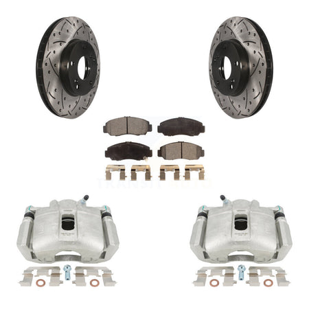 Front Disc Brake Coated Caliper Drilled Slotted Rotors And Ceramic Pads Kit For 2003-2004 Honda Accord Sedan with 3.0L Manual transmission KCD-100150T by Transit Auto