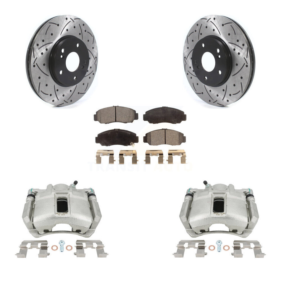 Front Disc Brake Coated Caliper Drilled Slotted Rotors And Semi-Metallic Pads Kit For Honda Accord KCD-100151P by Transit Auto