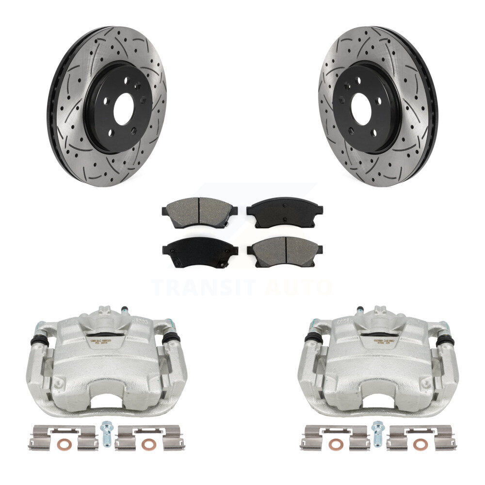 Front Disc Brake Coated Caliper Drilled Slotted Rotors And Semi-Metallic Pads Kit For 2013-2017 Buick Encore Chevrolet Trax KCD-100151S by Transit Auto