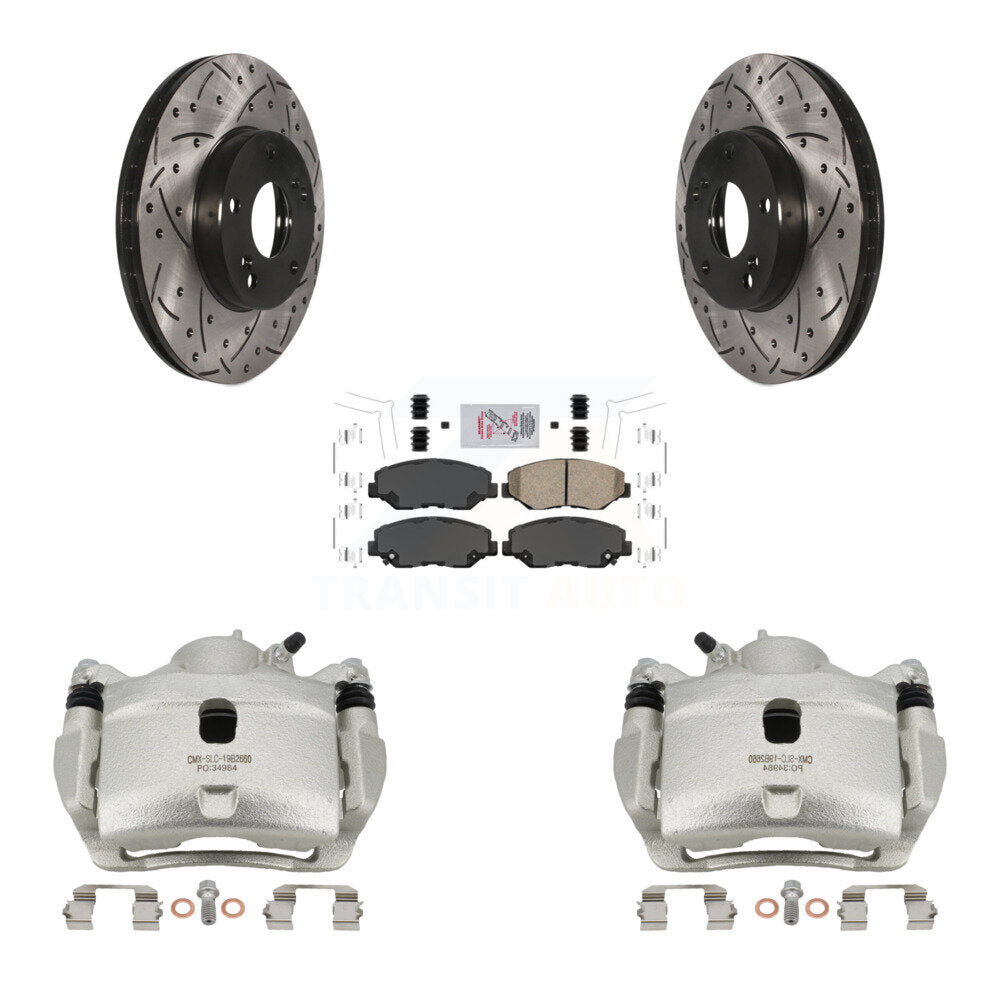 Front Disc Brake Coated Caliper Drill Slotted Rotor Ceramic Pad Kit For Honda Civic CR-Z KCD-100152N