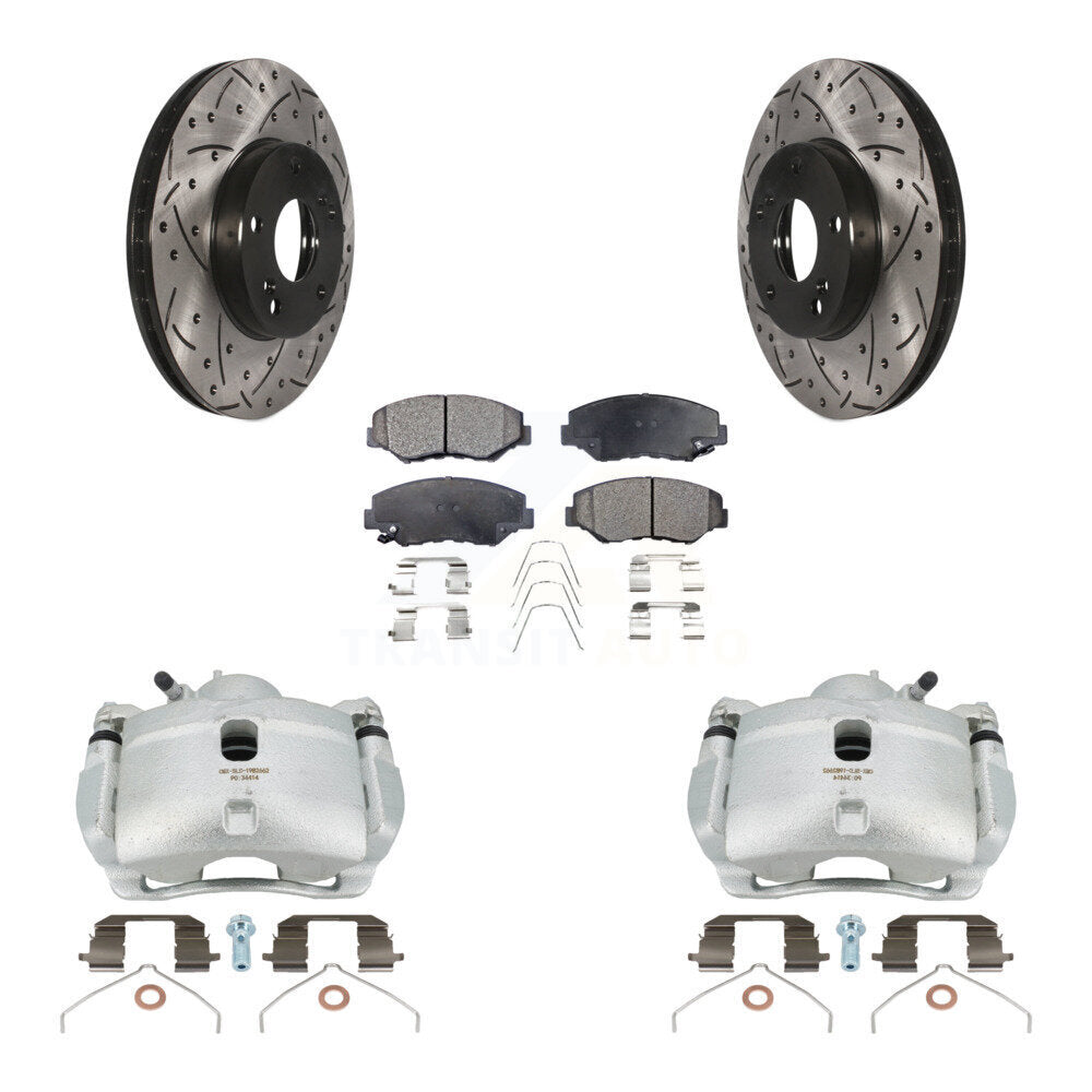 Front Disc Brake Coated Caliper Drilled Slotted Rotors And Ceramic Pads Kit For 2003-2011 Honda Element KCD-100152T by Transit Auto