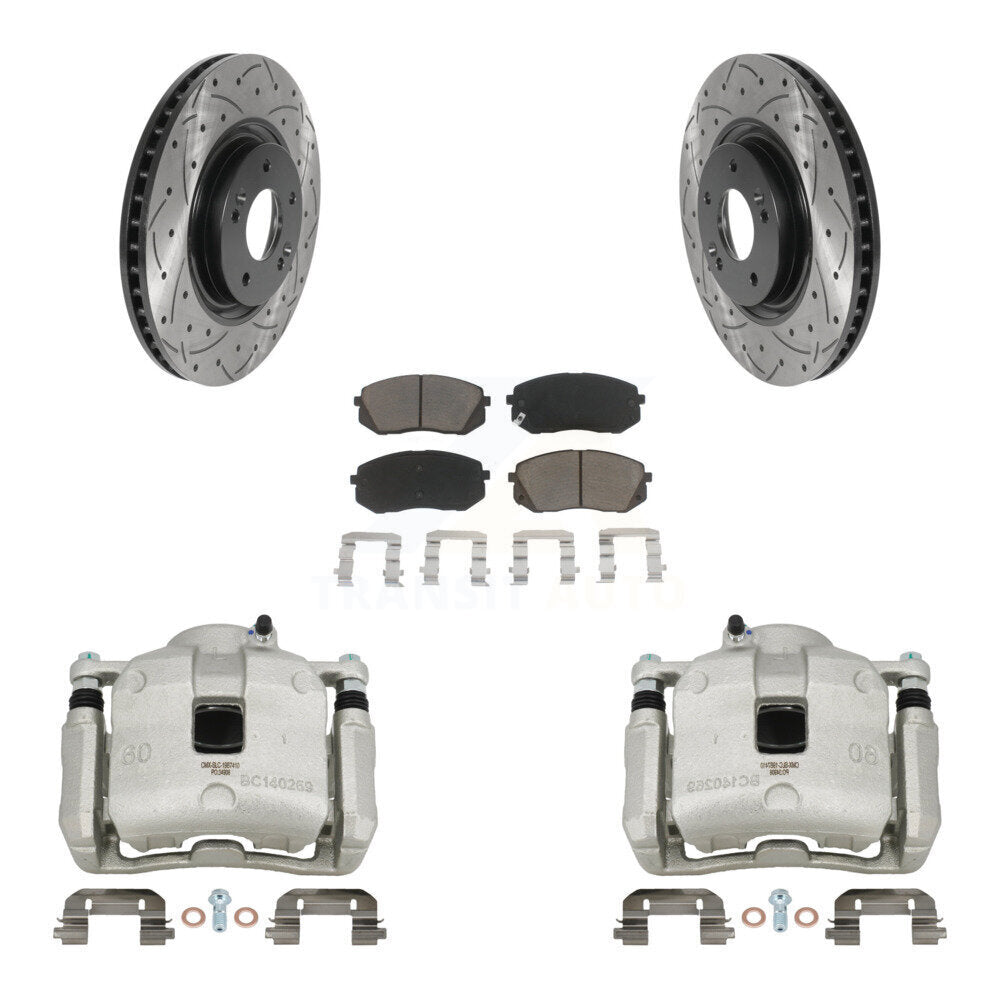 Front Brake Caliper Drill Slot Rotor Ceramic Pad Kit For 16 Hyundai Tucson From 05 08 15 KCD-100153C