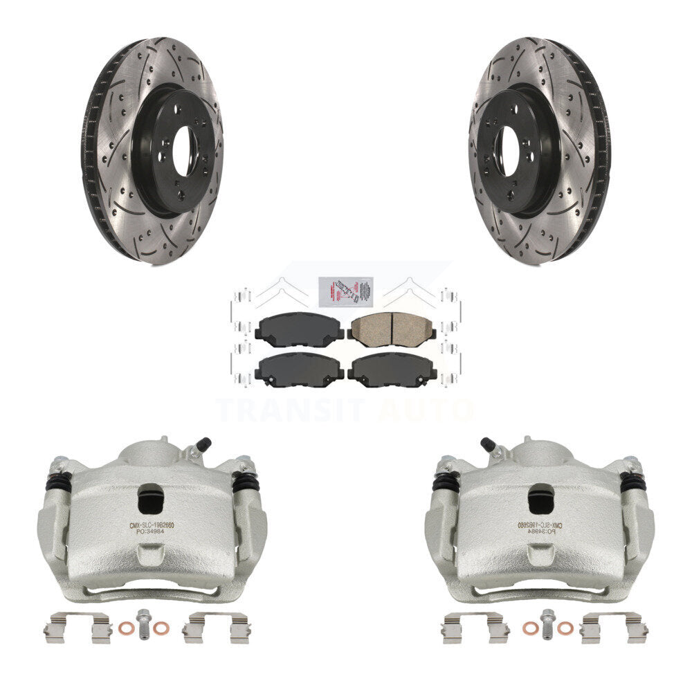 Front Disc Brake Coated Caliper Drilled Slotted Rotors & Ceramic Pad Kit For Honda Civic KCD-100153N