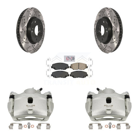 Front Disc Brake Coated Caliper Drilled Slotted Rotors & Ceramic Pad Kit For Honda Civic KCD-100153N