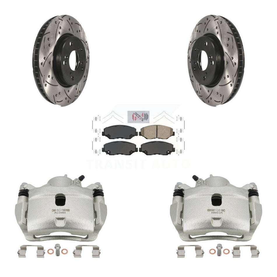 Front Disc Brake Coated Caliper Drilled Slotted Rotors & Ceramic Pad Kit For Honda Civic KCD-100153N