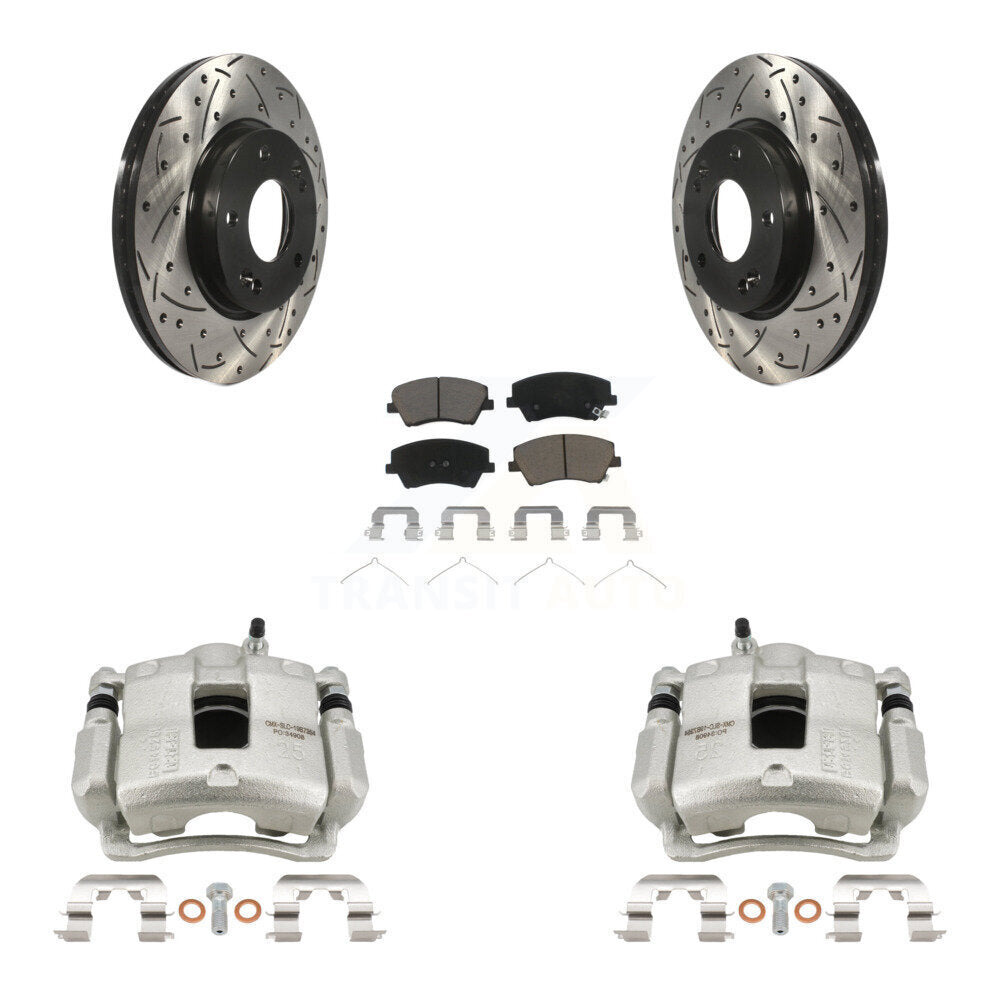 Front Disc Brake Coated Caliper Drill Slotted Rotors Ceramic Pad Kit For Hyundai Elantra KCD-100154C