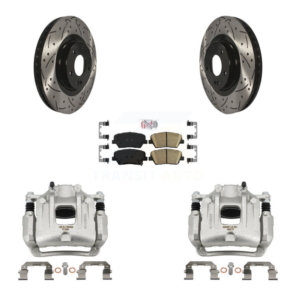 Front Brake Coat Caliper Drill Slot Rotor Ceramic Pad Kit For Hyundai Santa Fe Sport Kia KCD-100155N