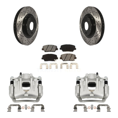 Front Brake Caliper Drill Slotted Rotor Semi-Metallic Pad Kit For Hyundai Santa Fe Sport KCD-100155S