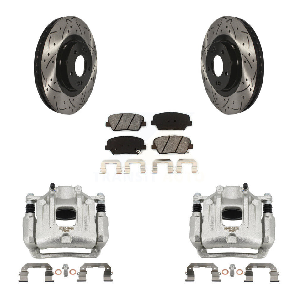 Front Brake Caliper Drill Slotted Rotor Semi-Metallic Pad Kit For Hyundai Santa Fe Sport KCD-100155S