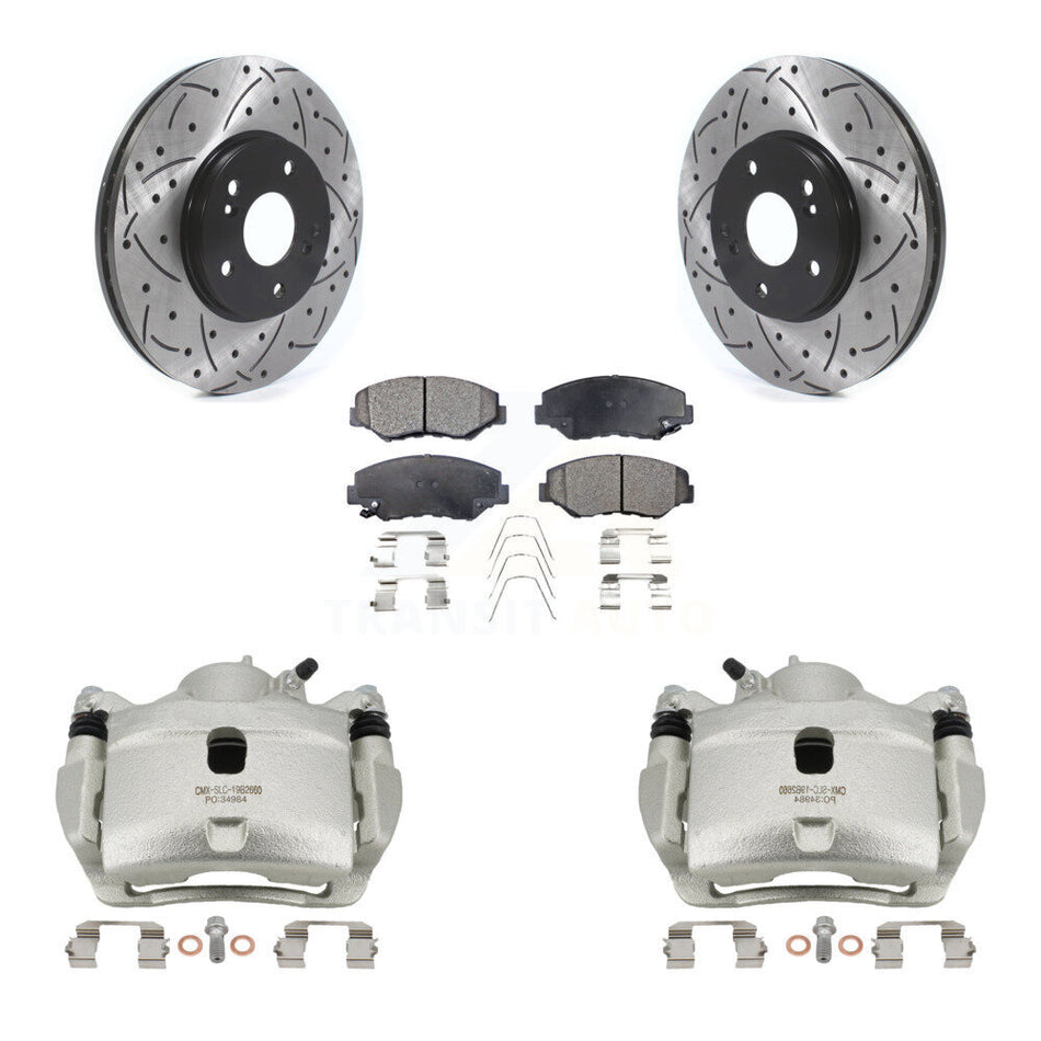 Front Disc Brake Coated Caliper Drilled Slotted Rotor & Ceramic Pad Kit For Honda Accord KCD-100155T