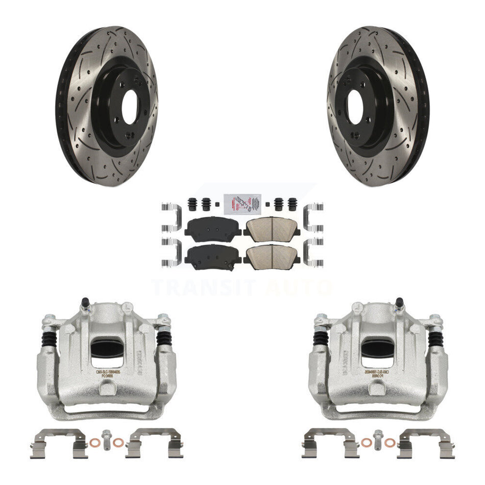 Front Brake Coat Caliper Drill Slot Rotor Ceramic Pad Kit For Hyundai Santa Fe Sport Kia KCD-100156N