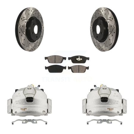 Front Brake Caliper Drilled Slot Rotor Semi-Metallic Pad Kit For Ford Escape Transit MKC KCD-100156S