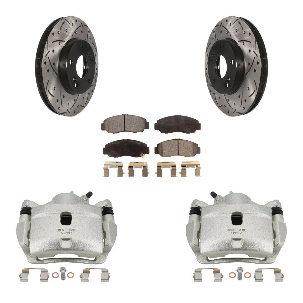 Front Brake Coated Caliper Drilled Slot Rotor Ceramic Pad Kit For 2007 Honda Accord 2.4L KCD-100156T