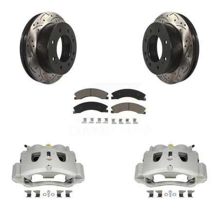 Front Brake Caliper Drill Slotted Rotor Ceramic Pad Kit For GMC Chevrolet Sierra 2500 HD KCD-100157C