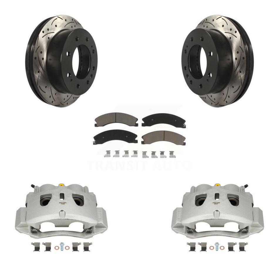 Front Brake Caliper Drill Slotted Rotor Ceramic Pad Kit For GMC Chevrolet Sierra 2500 HD KCD-100157C