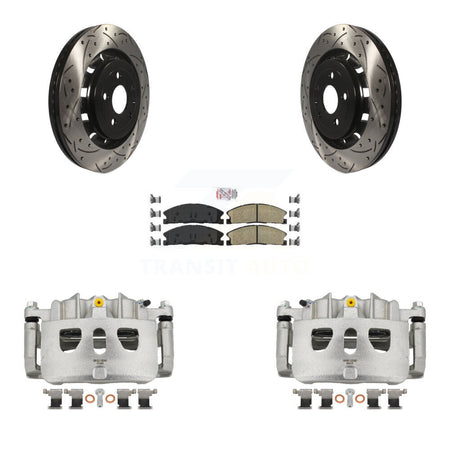Front Brake Caliper Drill Slot Rotor Ceramic Pad Kit For Ford Explorer Flex Taurus Sedan KCD-100157N