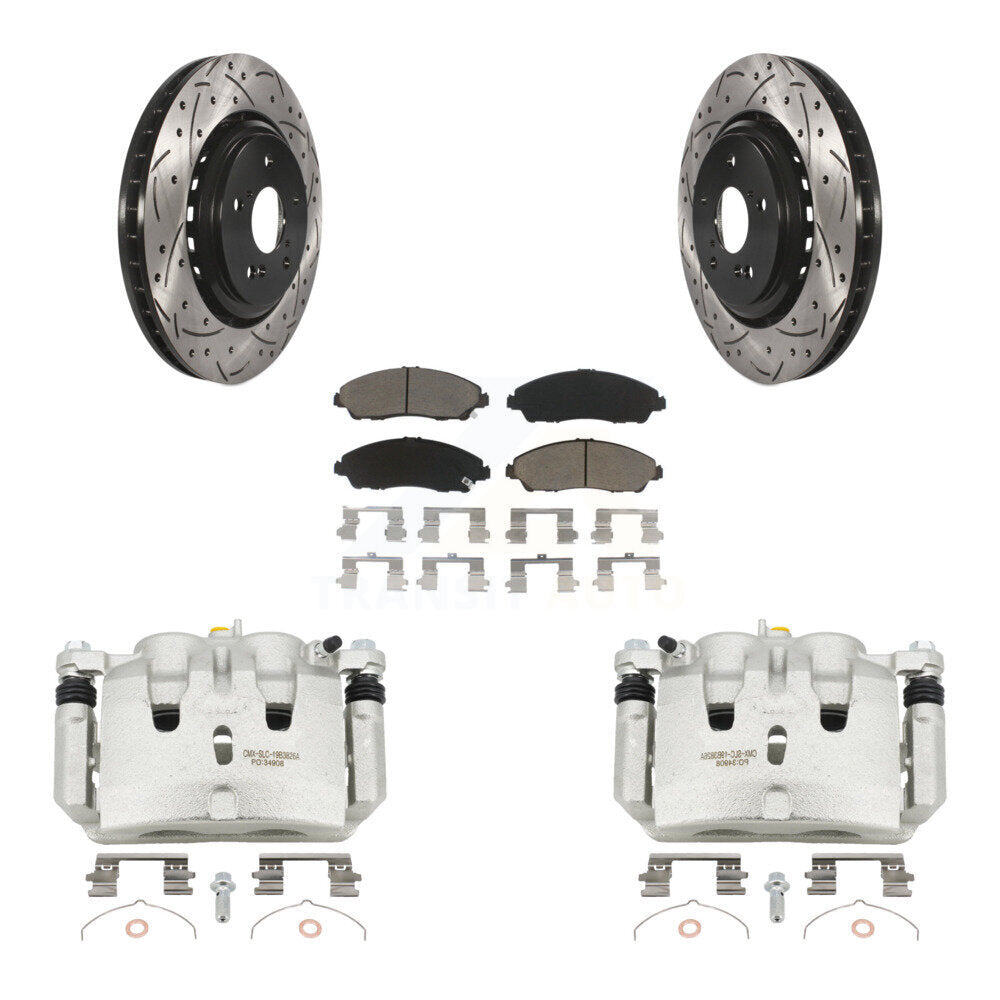 Front Disc Brake Coated Caliper Drill Slot Rotor Ceramic Pad Kit For 2014-2016 Acura MDX KCD-100158C