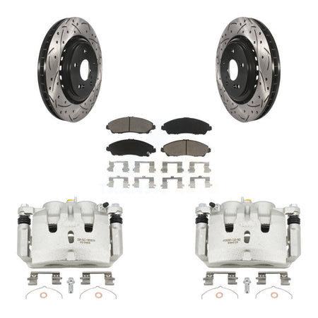 Front Disc Brake Coated Caliper Drill Slot Rotor Ceramic Pad Kit For 2014-2016 Acura MDX KCD-100158C