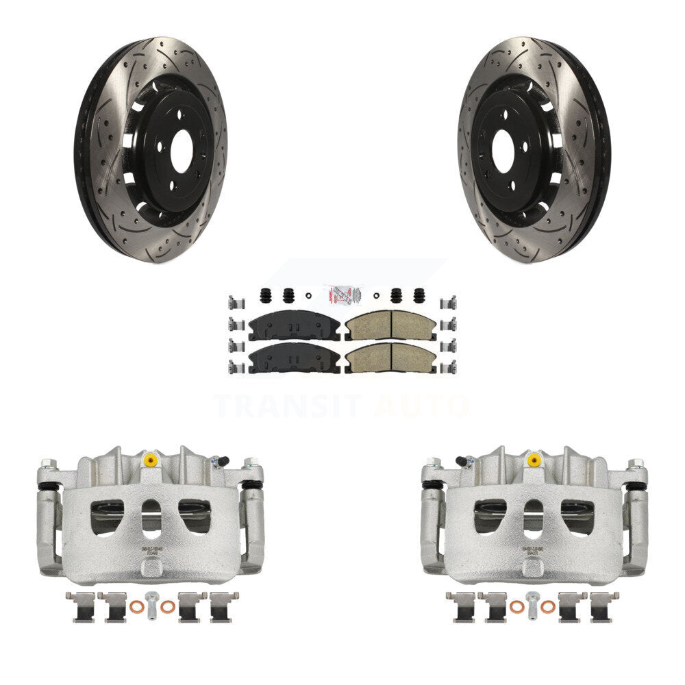 Front Brake Caliper Drill Slot Rotor Ceramic Pad Kit For Ford Explorer Flex Taurus Sedan KCD-100158N
