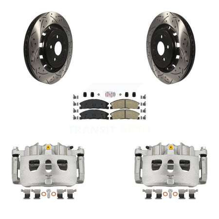 Front Brake Caliper Drill Slot Rotor Ceramic Pad Kit For Ford Explorer Flex Taurus Sedan KCD-100158N