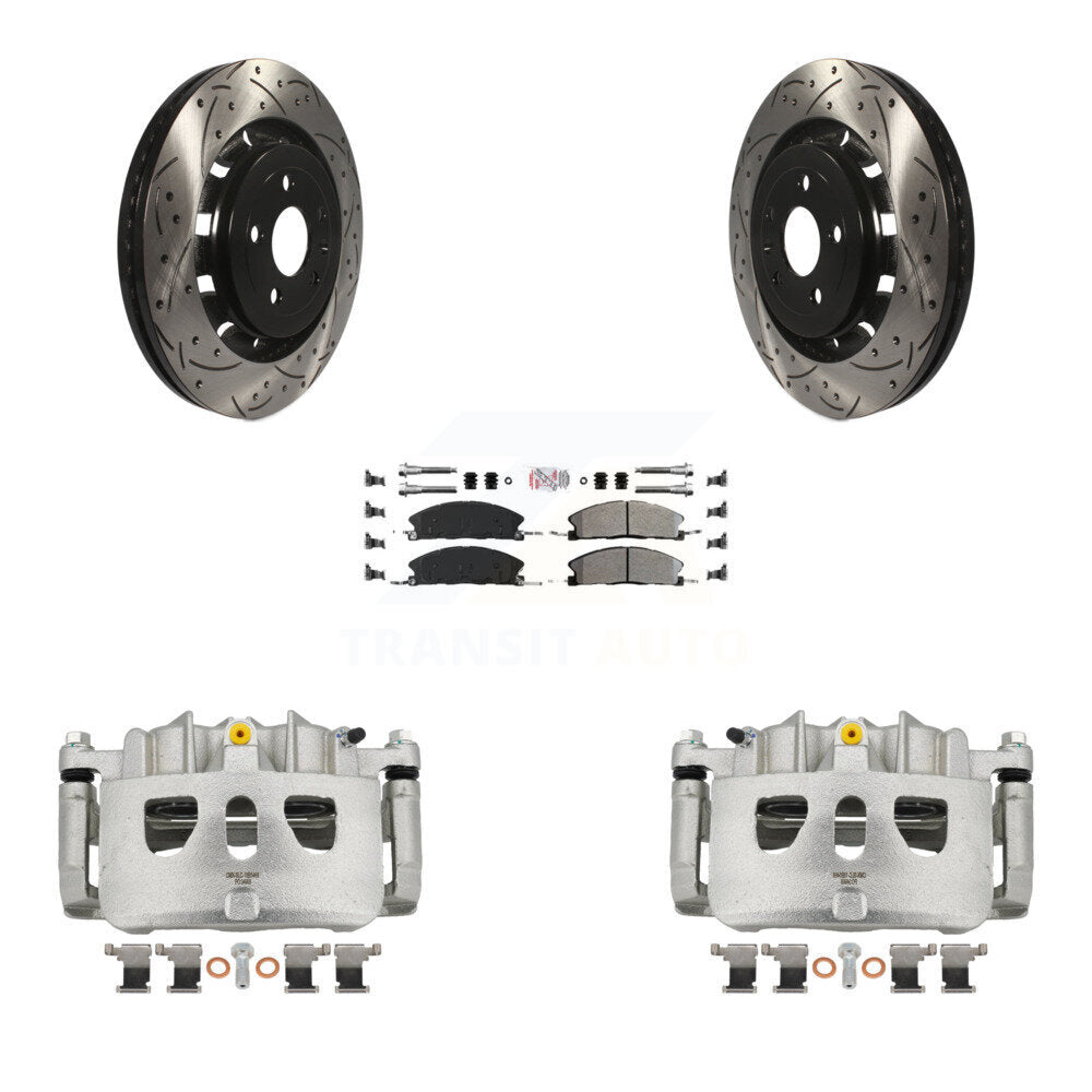 Front Brake Caliper Drill Slot Rotor Semi-Metallic Pad Kit For Ford Explorer Flex Taurus KCD-100159N