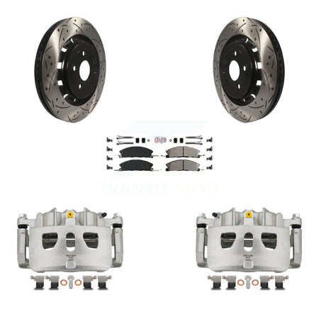 Front Brake Caliper Drill Slot Rotor Semi-Metallic Pad Kit For Ford Explorer Flex Taurus KCD-100159N