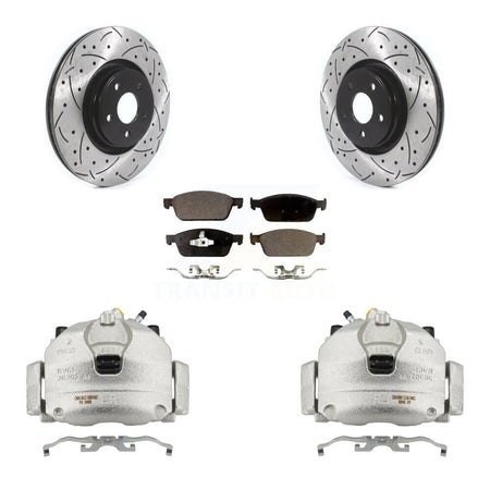 Front Disc Brake Coated Caliper Drilled Slotted Rotors & Ceramic Pad Kit For Lincoln MKC KCD-100159T