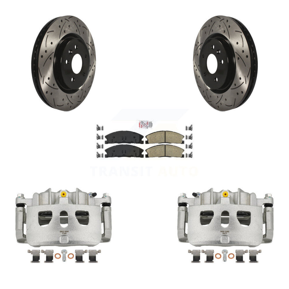 Front Brake Coated Caliper Drill Slot Rotor Ceramic Pad Kit For 2013 Ford Explorer Sport KCD-100160N
