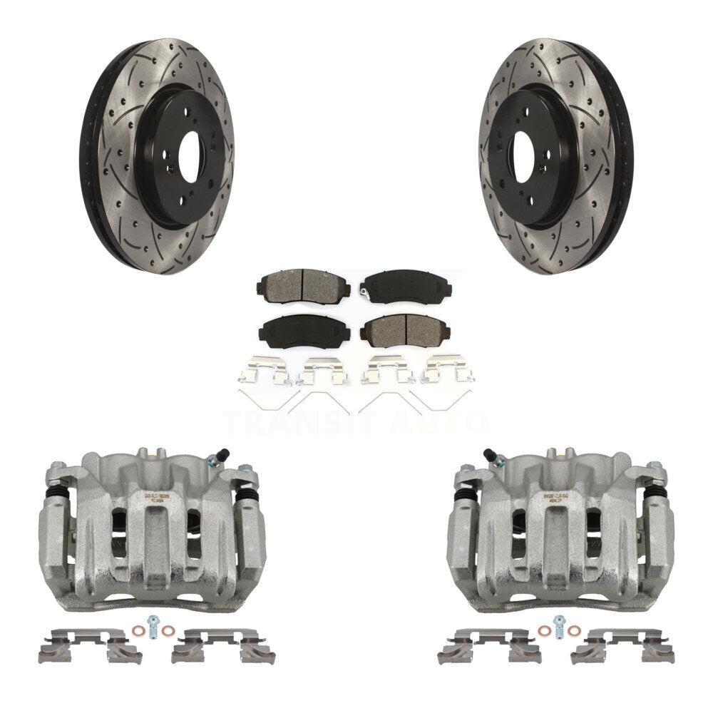 Front Brake Coat Caliper Drill Slot Rotor Semi-Metallic Pad Kit For Honda CR-V Crosstour KCD-100160S