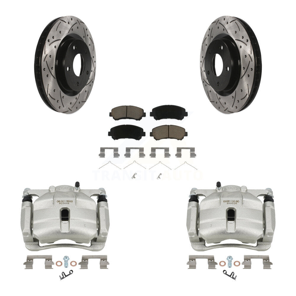 Front Disc Brake Coated Caliper Drill Slot Rotor Ceramic Pad Kit For Nissan Rogue Select KCD-100161C
