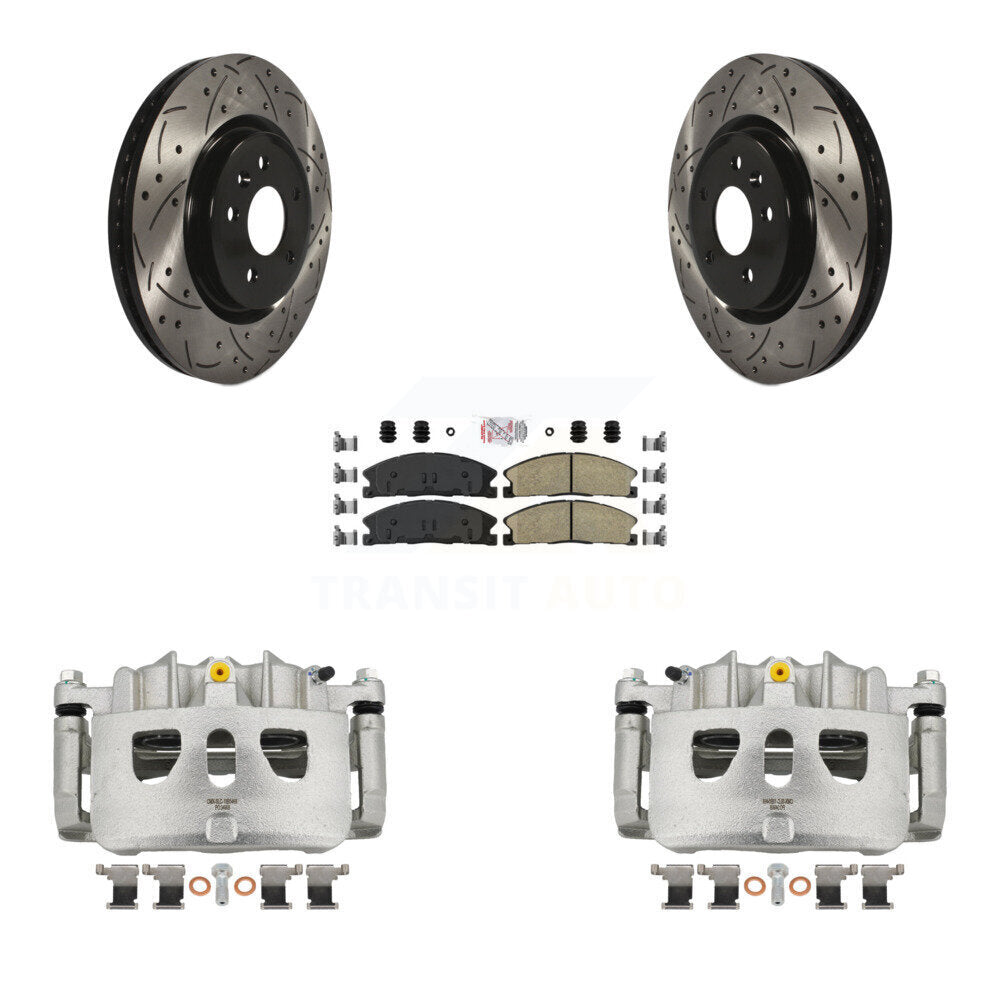 Front Brake Coated Caliper Drill Slot Rotor Ceramic Pad Kit For 2013 Ford Explorer Sport KCD-100161N