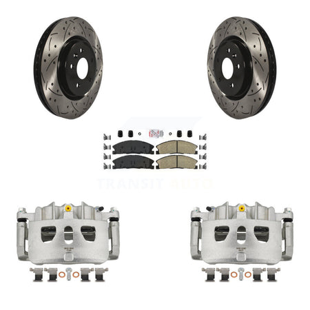 Front Brake Coated Caliper Drill Slot Rotor Ceramic Pad Kit For 2013 Ford Explorer Sport KCD-100161N