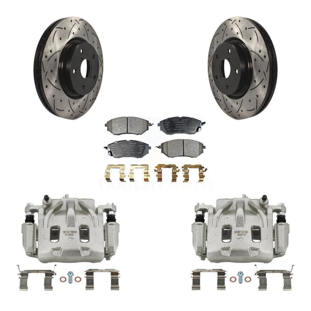 Front Brake Caliper Drill Slot Rotor Semi-Metallic Pad Kit For Subaru Outback WRX Legacy KCD-100162P