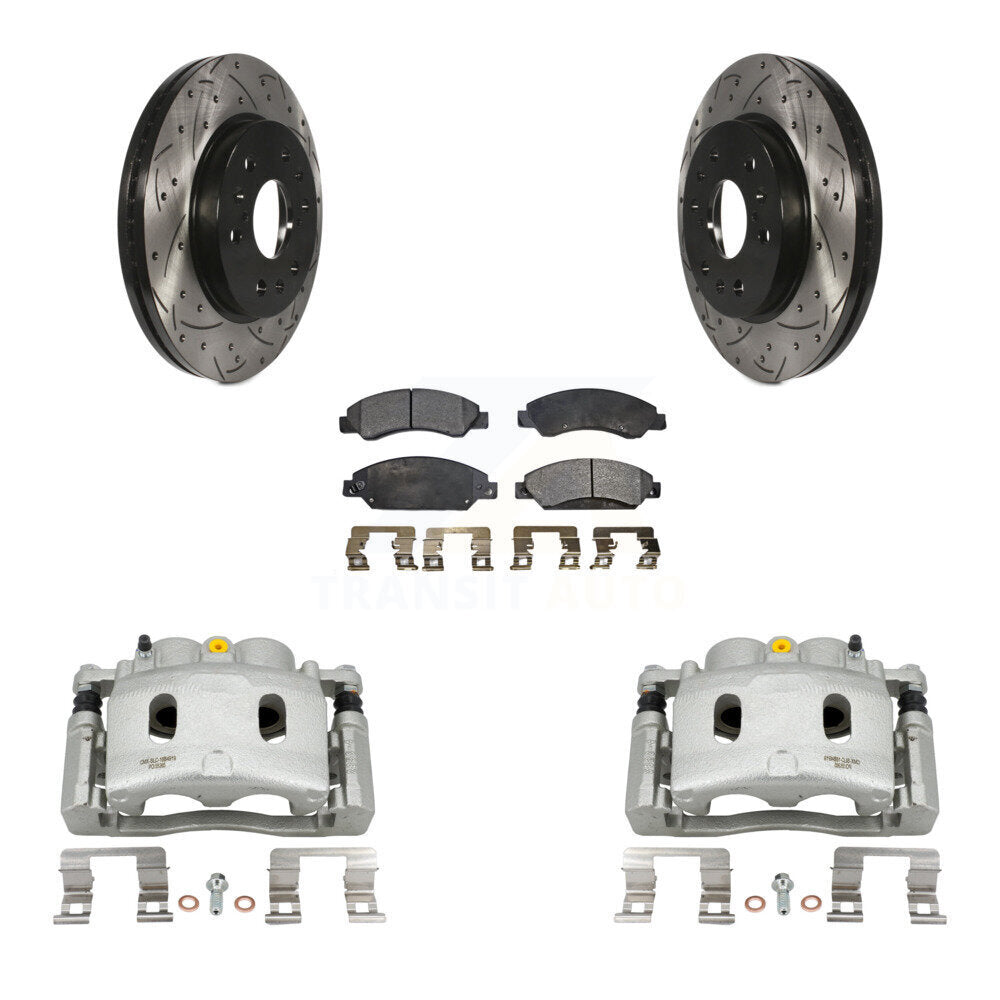 Front Brake Caliper Drilled Slot Rotor Semi-Metallic Pad Kit For Chevrolet Avalanche GMC KCD-100163P
