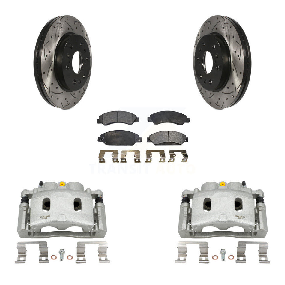 Front Brake Caliper Drilled Slot Rotor Semi-Metallic Pad Kit For Chevrolet Avalanche GMC KCD-100163P