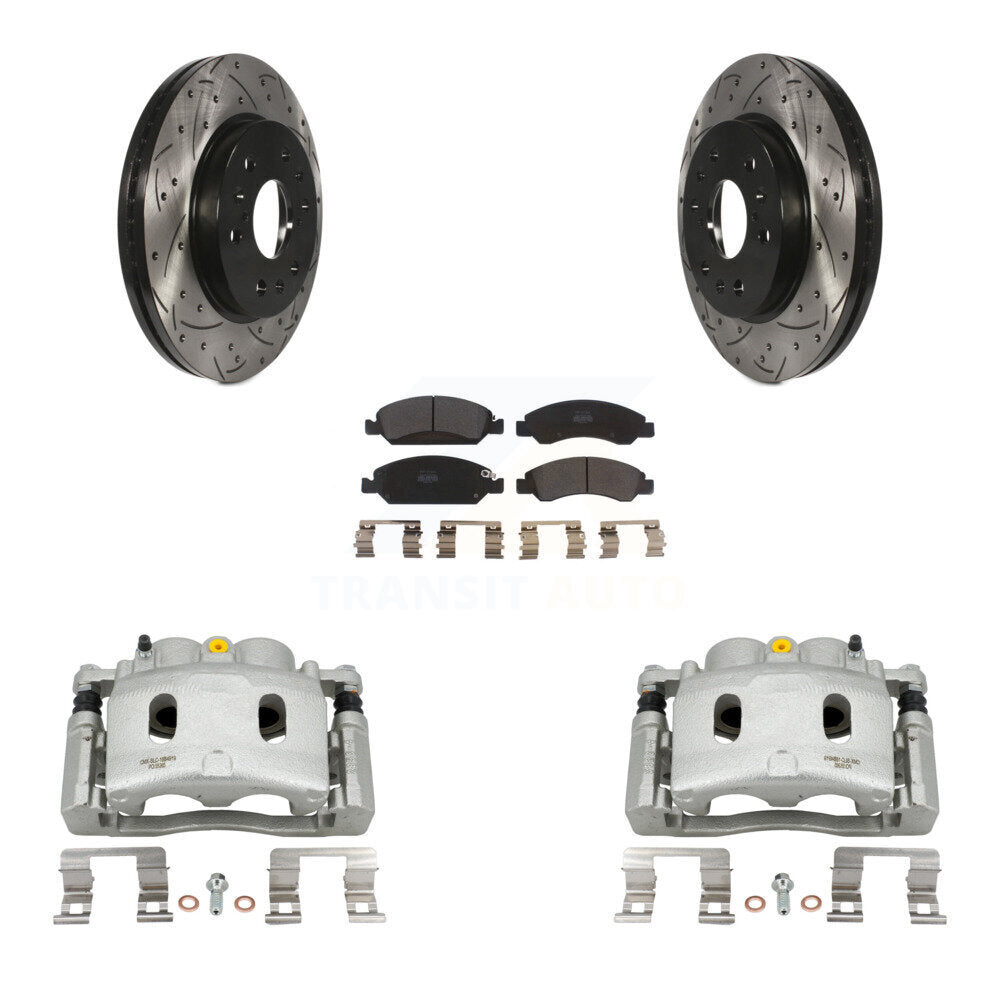 Front Brake Caliper Drilled Slot Rotor Semi-Metallic Pad Kit For Chevrolet GMC Silverado KCD-100164P