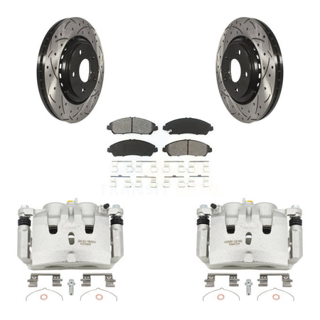 Front Brake Caliper Drill Slot Rotor Semi-Metallic Pad Kit For Honda Pilot Ridgeline MDX KCD-100164S