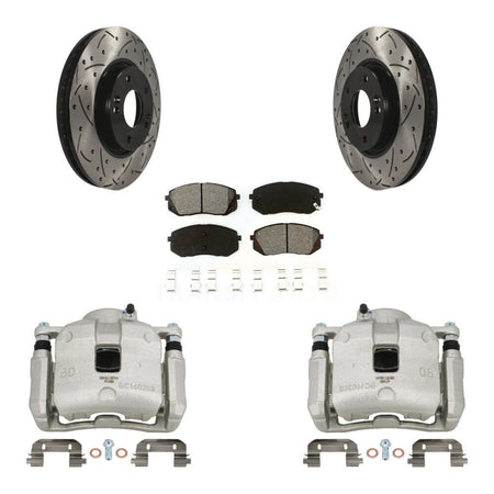 Front Brake Caliper Drill Slotted Rotor Semi-Metallic Pad Kit For 2016 Kia Sportage 2.4L KCD-100167S