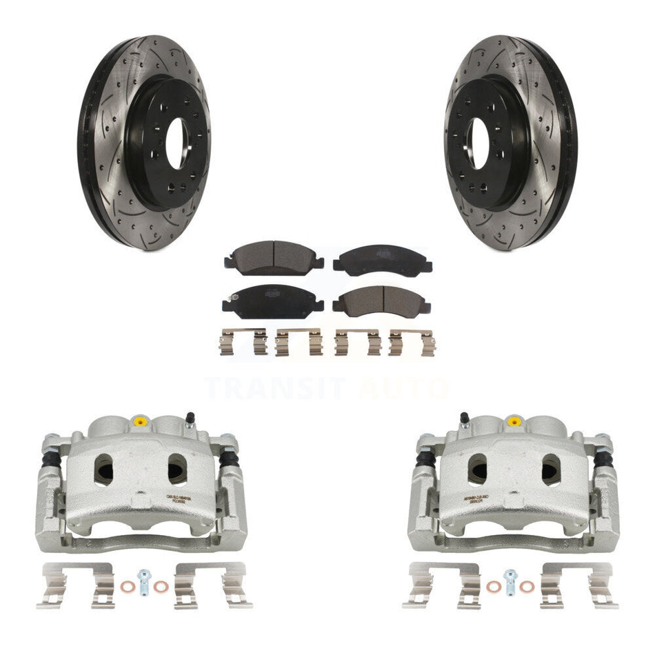Front Brake Caliper Drill Slot Rotors Ceramic Pad Kit For Cadillac XTS With 6 Lug Wheels KCD-100168T