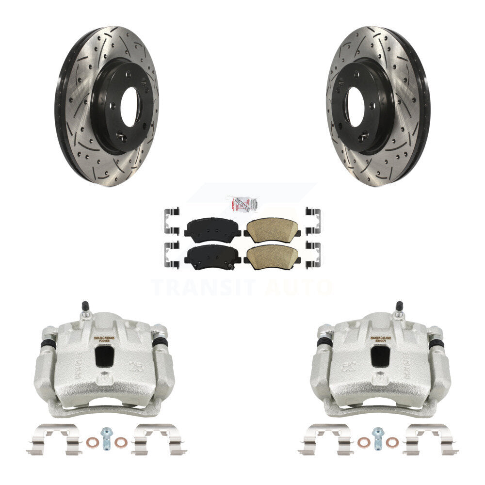 Front Brake Caliper Drill Slot Rotors Ceramic Pad Kit For 2011-2012 Hyundai Elantra 1.8L KCD-100169N