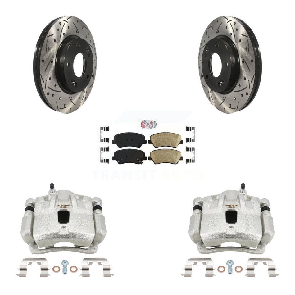Front Brake Caliper Drill Slot Rotors Ceramic Pad Kit For 2011-2012 Hyundai Elantra 1.8L KCD-100169N