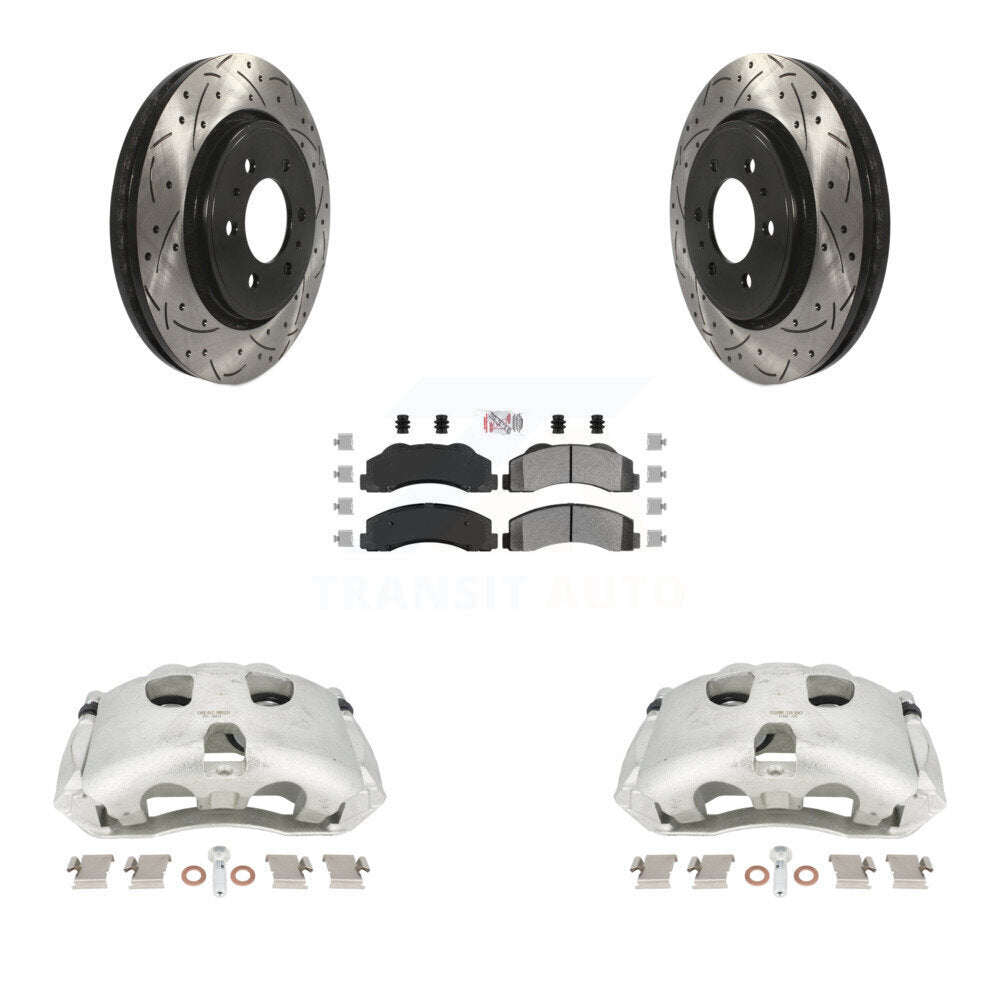 Front Disc Brake Coated Caliper Drilled Slotted Rotors And Semi-Metallic Pads Kit For Ford F-150 Expedition Lincoln Navigator KCD-100170N by Transit Auto