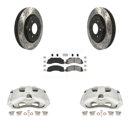 Front Disc Brake Coated Caliper Drilled Slotted Rotors And Semi-Metallic Pads Kit For Ford F-150 Expedition Lincoln Navigator KCD-100170N by Transit Auto