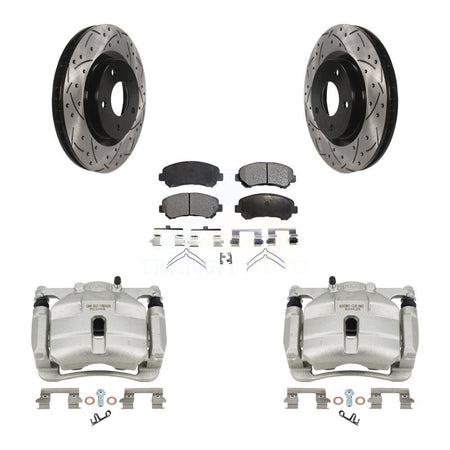 Front Brake Coat Caliper Drill Slot Rotors Semi-Metallic Pad Kit For Nissan Rogue Select KCD-100170P