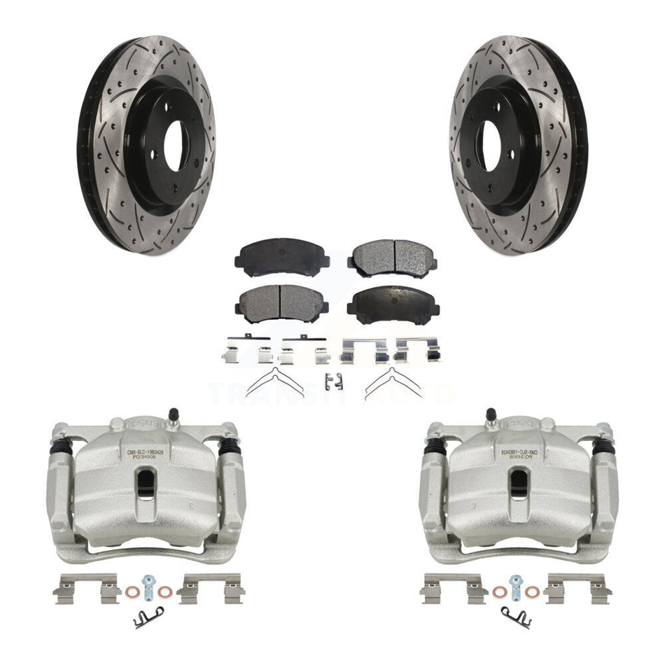 Front Brake Coat Caliper Drill Slot Rotors Semi-Metallic Pad Kit For Nissan Rogue Select KCD-100170P