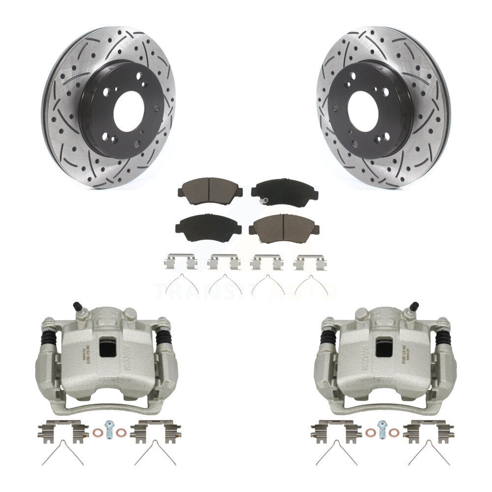 Front Brake Coated Caliper Drill Slotted Rotor Ceramic Pad Kit For Honda Civic Acura RSX KCD-100171C
