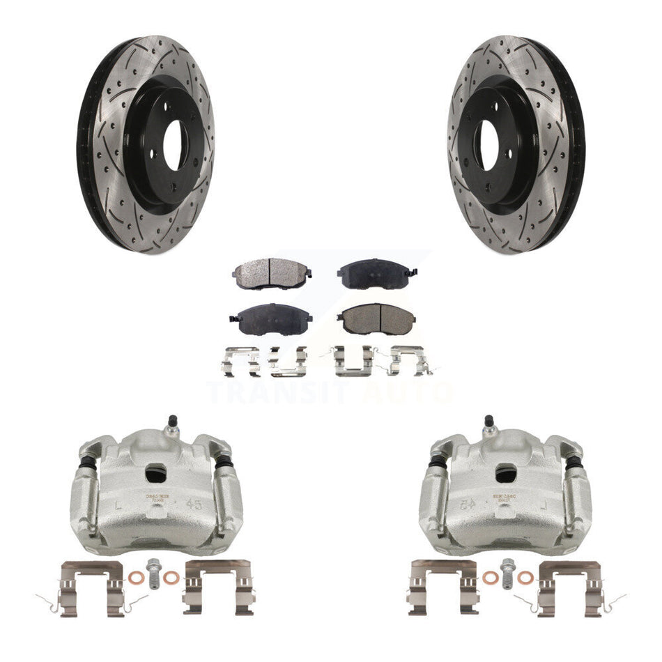 Front Disc Brake Coated Caliper Drill Slot Rotor Semi-Metallic Pad Kit For Nissan Sentra KCD-100171P