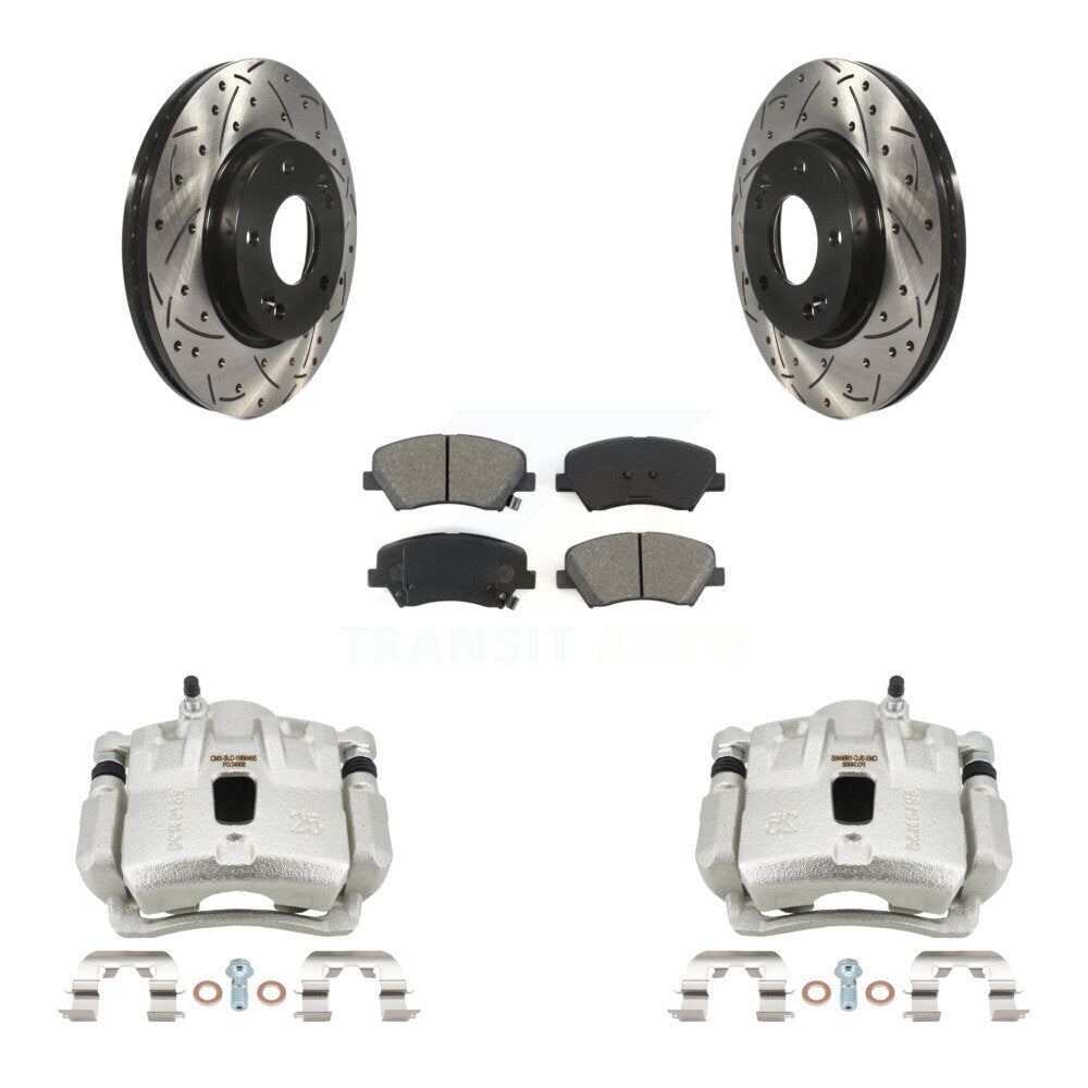 Front Brake Coat Caliper Drill Slot Rotor Semi-Metallic Pad Kit For Hyundai Elantra 1.8L KCD-100171S