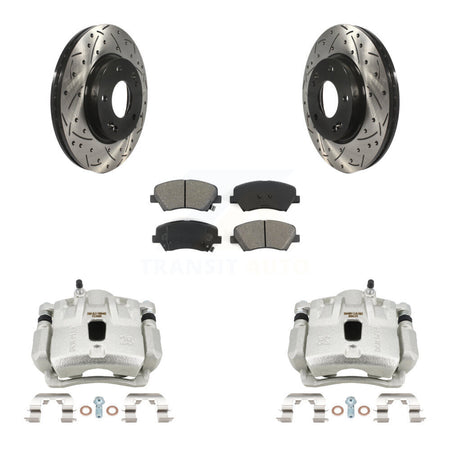 Front Brake Coat Caliper Drill Slot Rotor Semi-Metallic Pad Kit For Hyundai Elantra 1.8L KCD-100171S