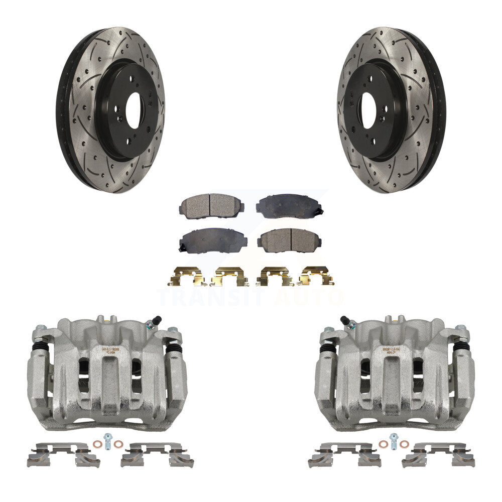 Front Brake Caliper Drill Slotted Rotors Ceramic Pad Kit For Honda CR-V Acura RDX Accord KCD-100171T